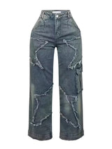 Star Embroidery High-Waist Stretch Jeans