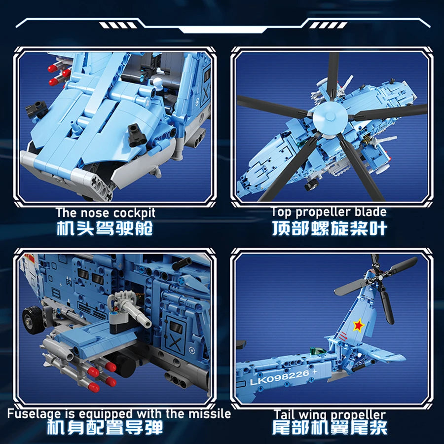 Technology Armed Helicopter Building Blocks Toys Air Forces Model Airplane Blocks Set Educational Toys For Boys Gifts