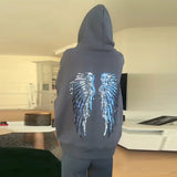 Casual Sequin Wings Hooded Sweatshirt Pant Set Women Solid Loose Full Sleeve Pullover Suit 2026 Spring Autumn Lady Daily Outfit