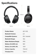 QCY H3S Over Ear Headphone Hi-Res LDAC Spatial Sound Headset H3S -56dB Adaptive ANC Wireless Earphone Bluetooth 6.0 102Hrs