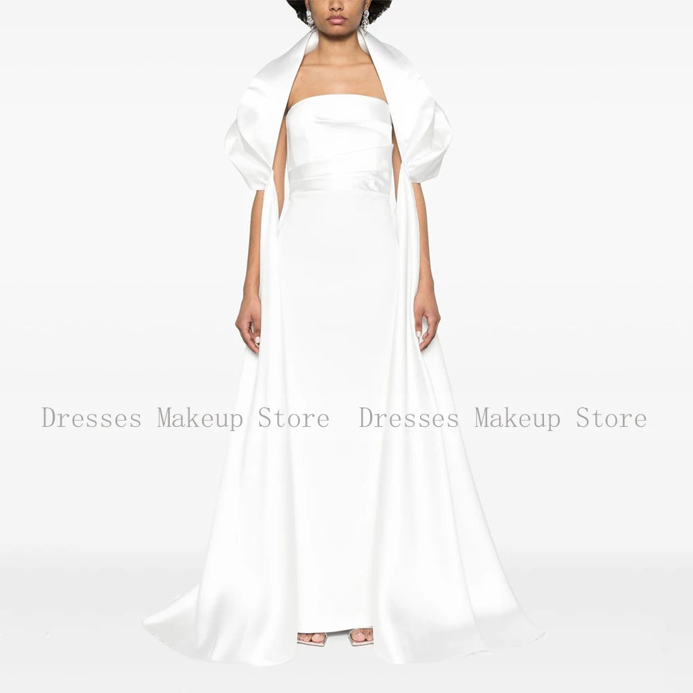 Modern Column Evening Dress with Wrap Satin Strapless Elegant Evening Gowns for Women Back Split Luxurious Formal Party Dresses