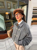 Women' S Vintage Autumn Winter Jacket Airplane Buckle Loose Lapel Coat Full Sleeve Outwears 2025 New Lady High Streetwears