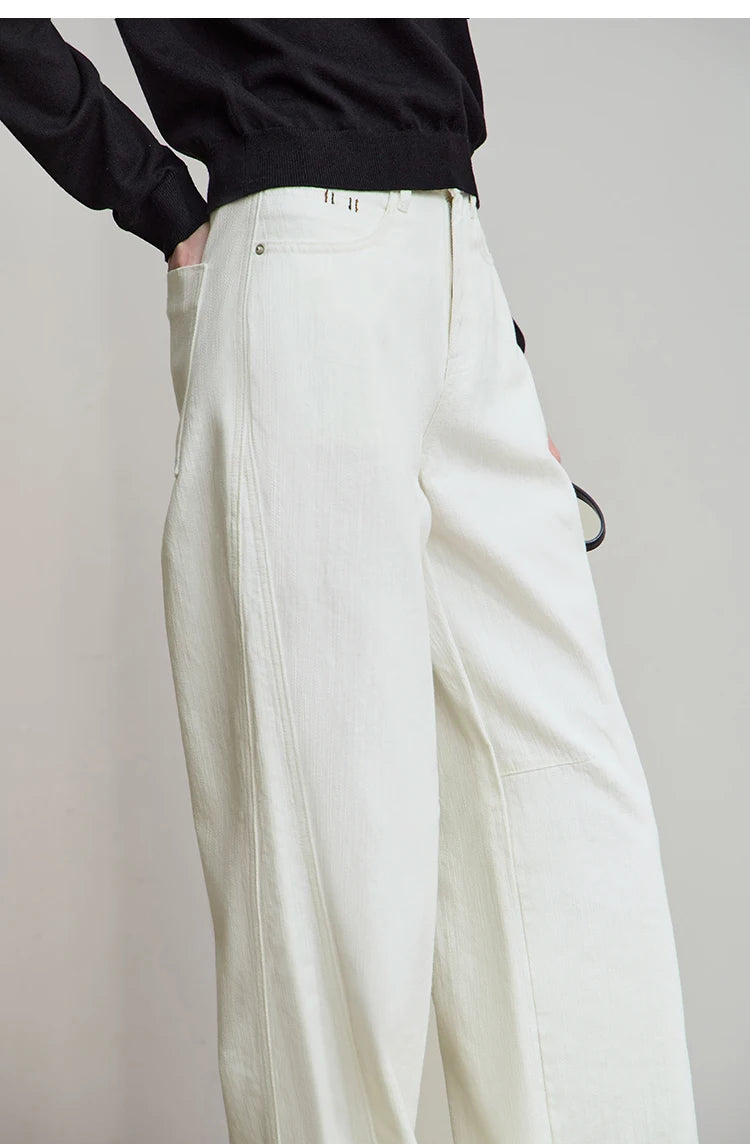 AMII Minimalist 2025 Autumn New Arrival Pants Minimalism Retro Casual Office Lady Pure Cotton Jeans Women Denim Trouser 12543141