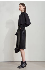 AMII Minimalist PU Leather Skirt for Women