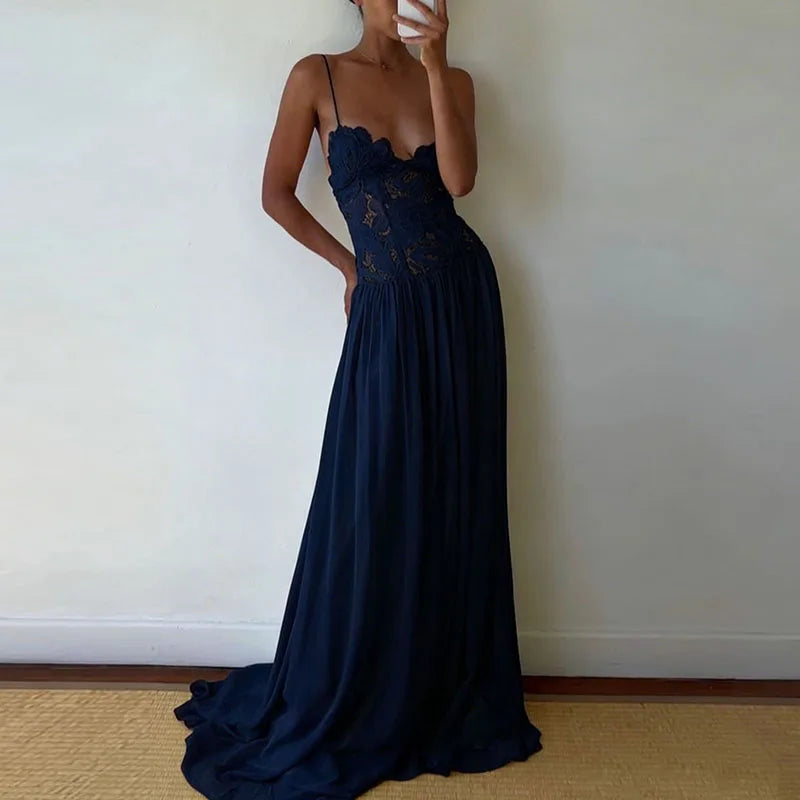 Elegant Lace Patchwork Sleeveless Maxi Dress