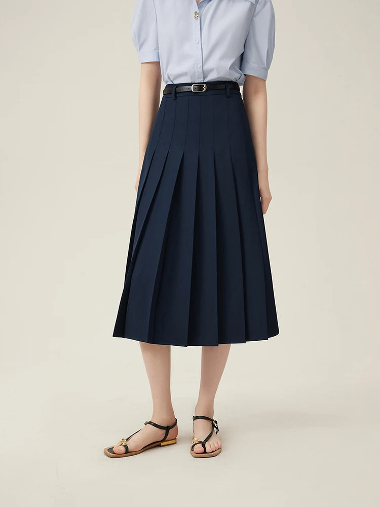 Women's Pleated Midi Skirt – Elegant Office Style