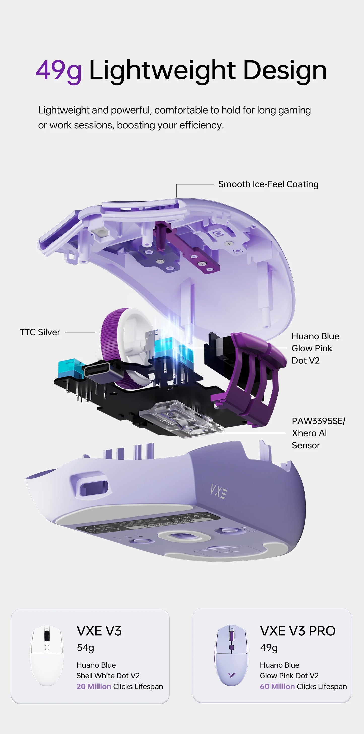 ATK VXE Dragonfly V3 PRO Bluetooth Gaming Mouse PAW3395SE 2.4G Wireless E-sports Mice Rechargeable Lightweight Ergonomic