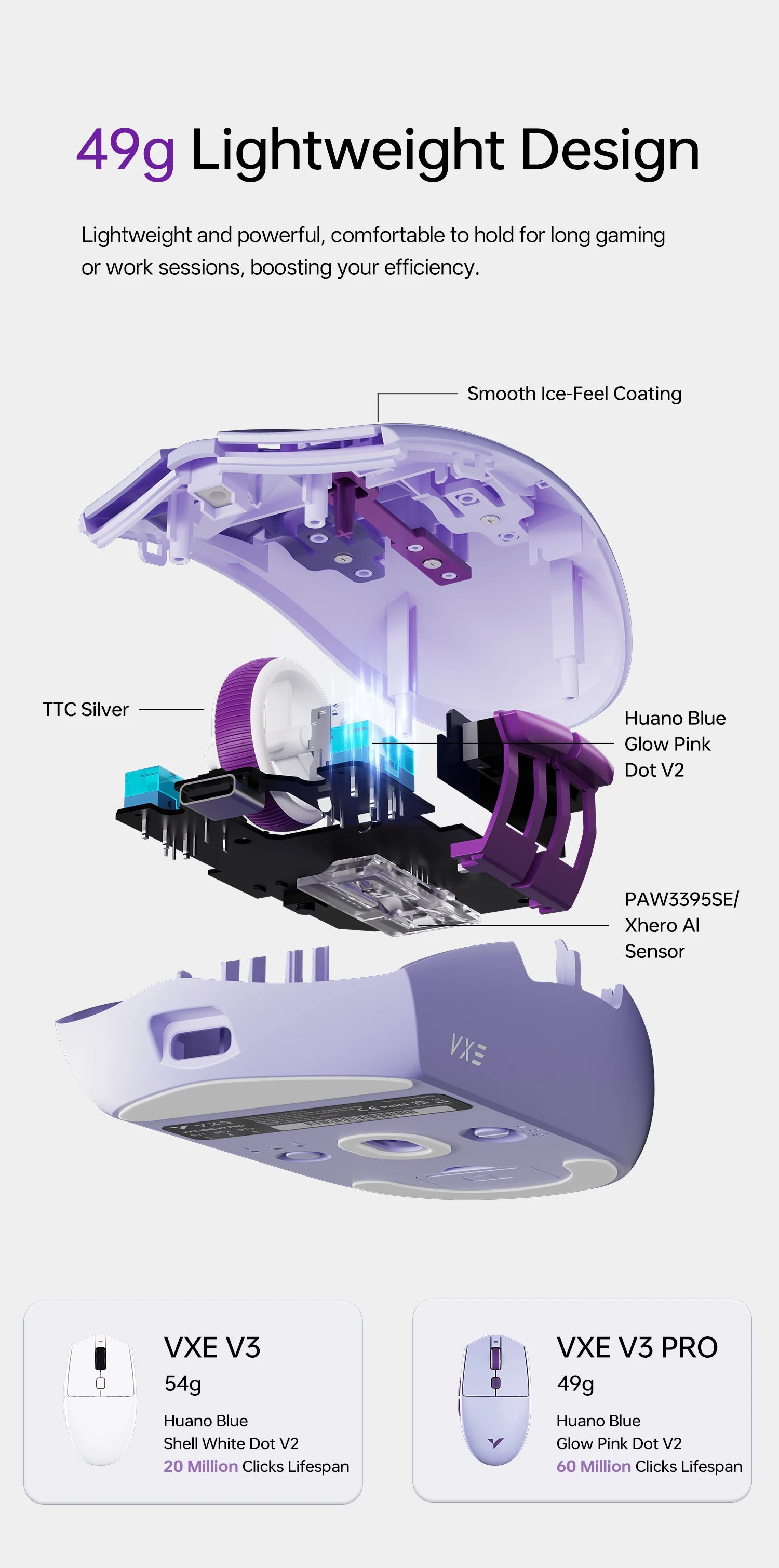 ATK VXE Dragonfly V3 PRO Bluetooth Gaming Mouse PAW3395SE 2.4G Wireless E-sports Mice Rechargeable Lightweight Ergonomic