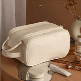 Multifunctional Makeup Bag For Women PU Leather Large Capacity Portable Double Zipper Travel Makeup Brush Toiletries Storage Bag
