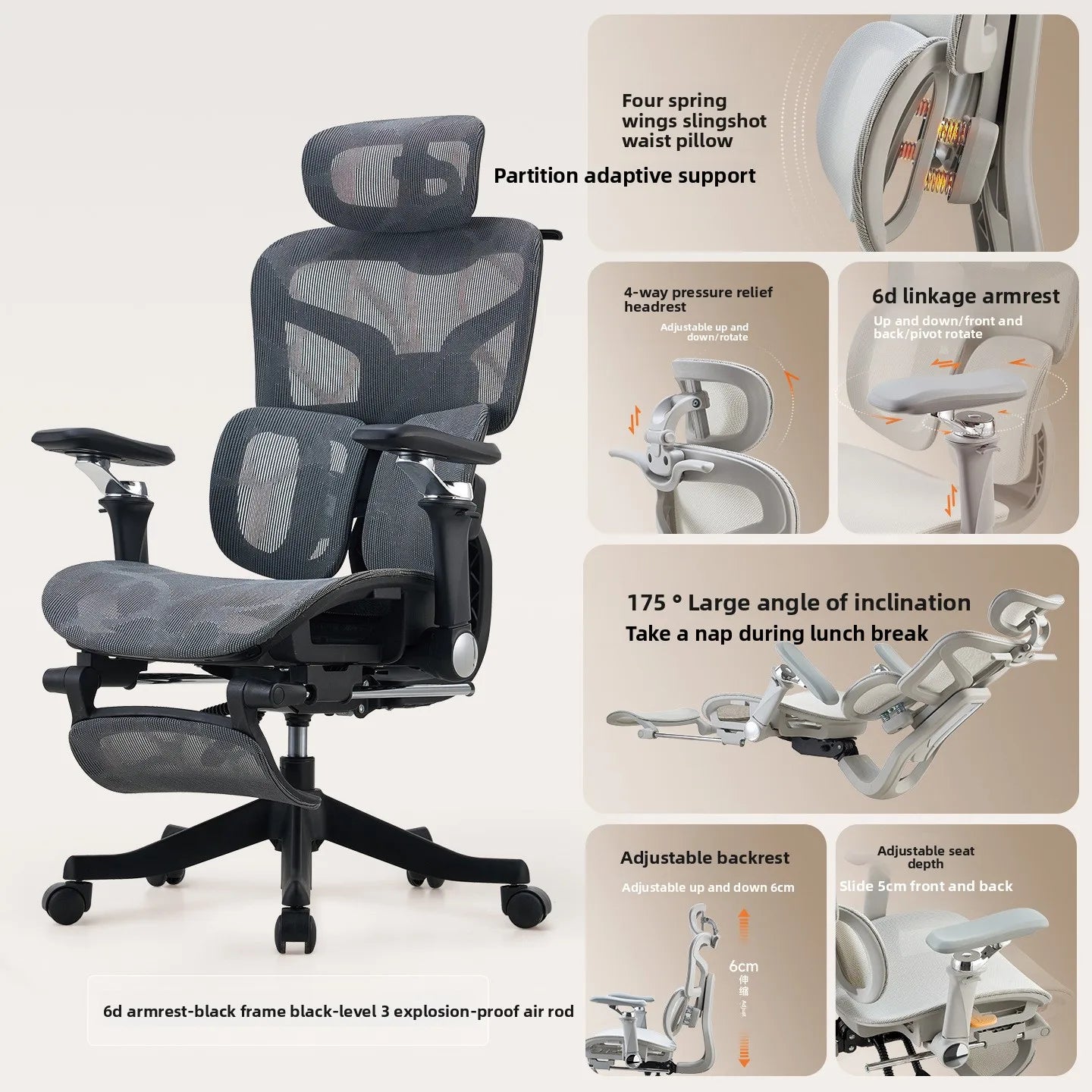Ergonomic Gaming Chair with 6D Armrest & Lumbar Support
