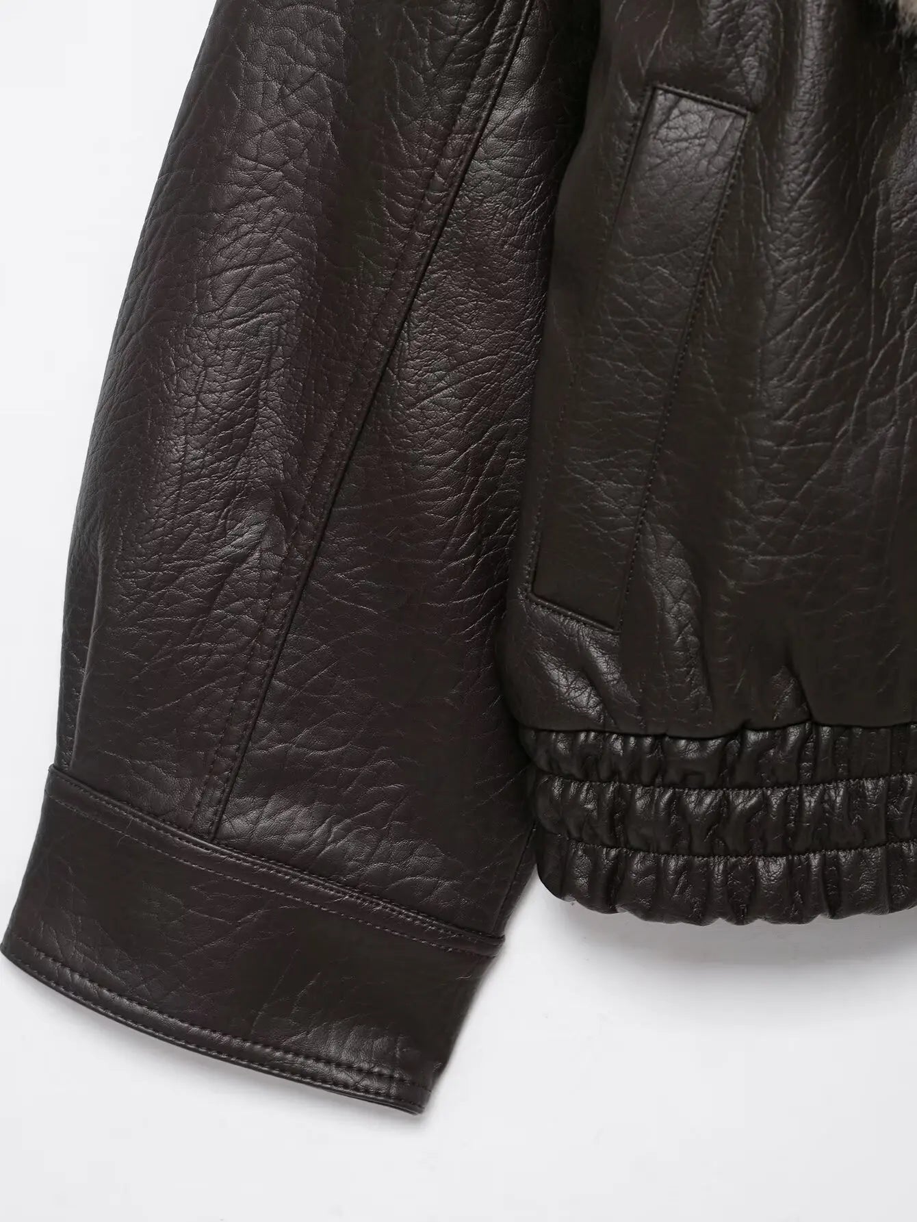 Oversized Faux Leather Winter Jacket