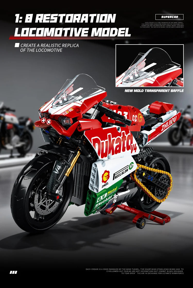 Technology motorcycle building block set, V4 super motorcycle model set, technology racing, STEM assembly toy gift for boys and