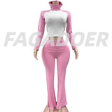 FAGADOER Casual 2 Pieces Set for Woman Long Sleeve Round Neck T-Shirt and High Waist Pants Matching Tracksuits Female Sportswear