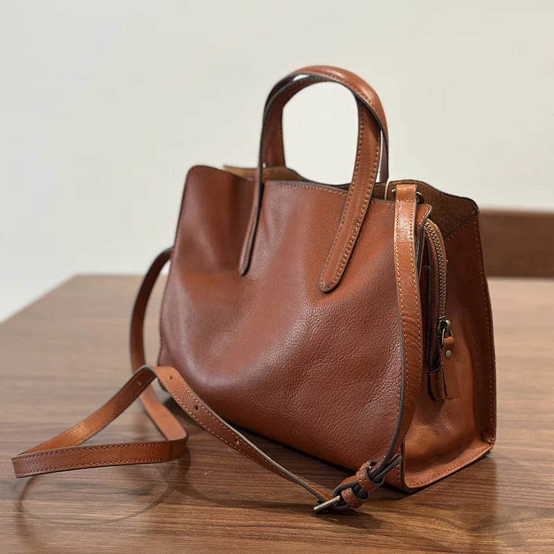 Johnature 2026 Spring New Handbag Genuine Leather Casual Versatile Tote Bag Soft Cowhide Women's Shoulder Crossbody Bag