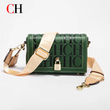 CH Crossbody Bag For Women Luxury Monogram Leather Handbag Fashion Wide Strap Shoulder Bag Elegant Lock Flap Bag For Daily Use