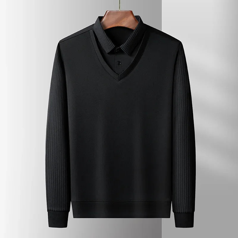 Men's Contrast Polo Shirt – Relaxed Long Sleeve Layered Look