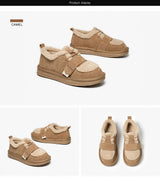 BeauToday Furry Flats Women | Cow Suede Warm Shoes