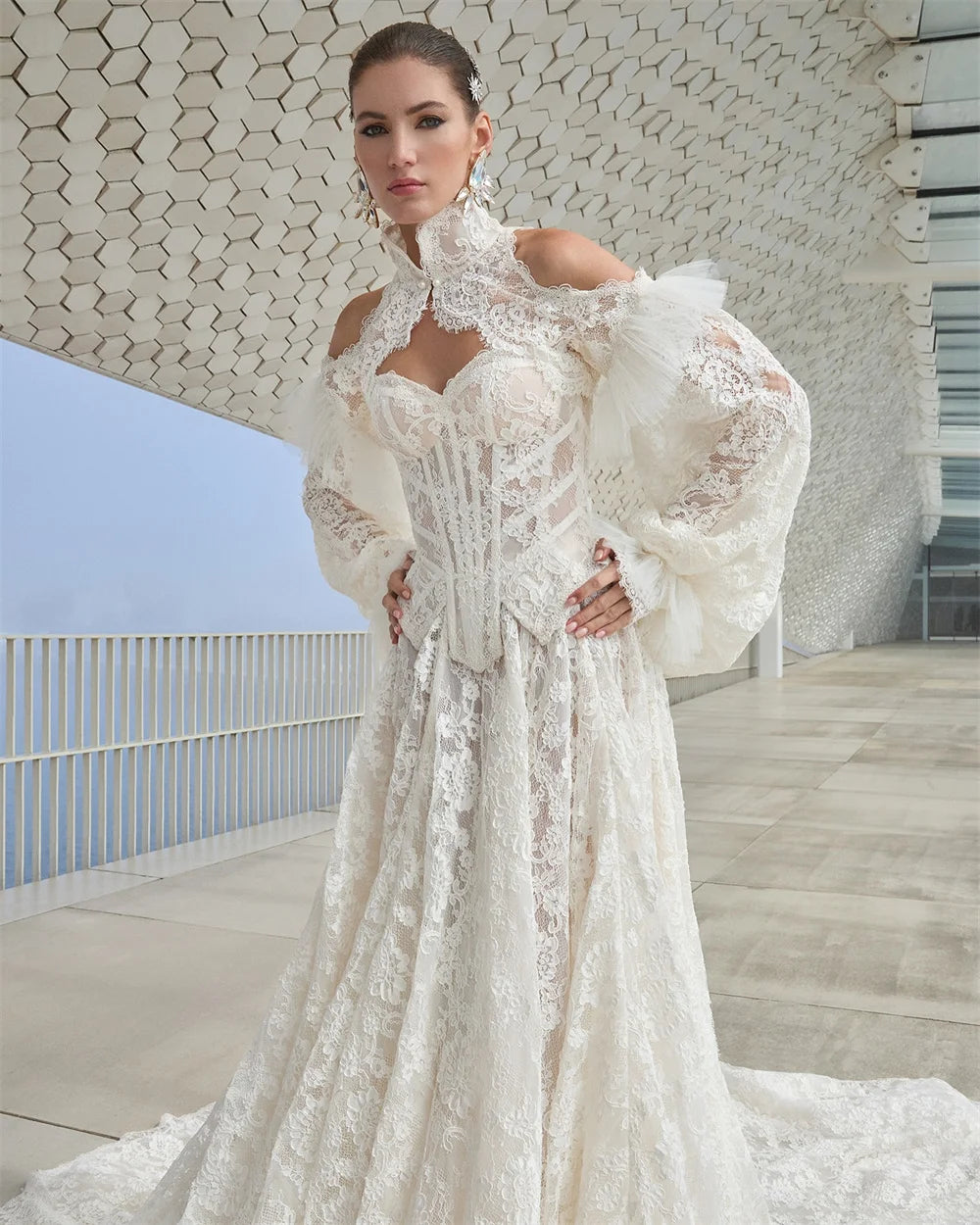 Kyoto Customized Lace Embroidery Two-piece A-line Wedding Dress Detachable Long Sleeves vestidos de novia Luxurious Formal 2025