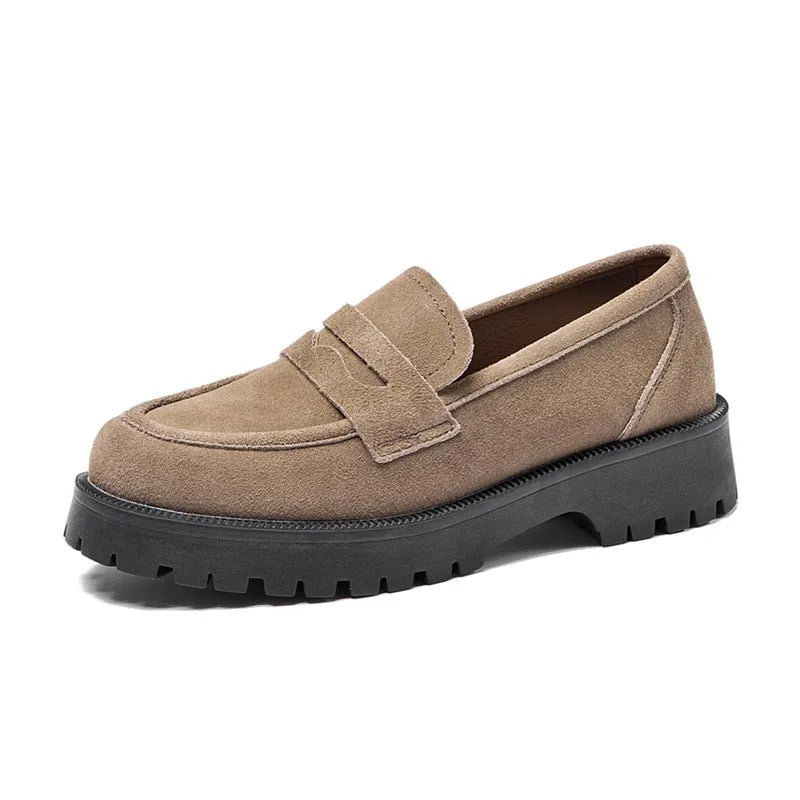 AIYUQI Women's Suede Square-Heel Loafers | British Style