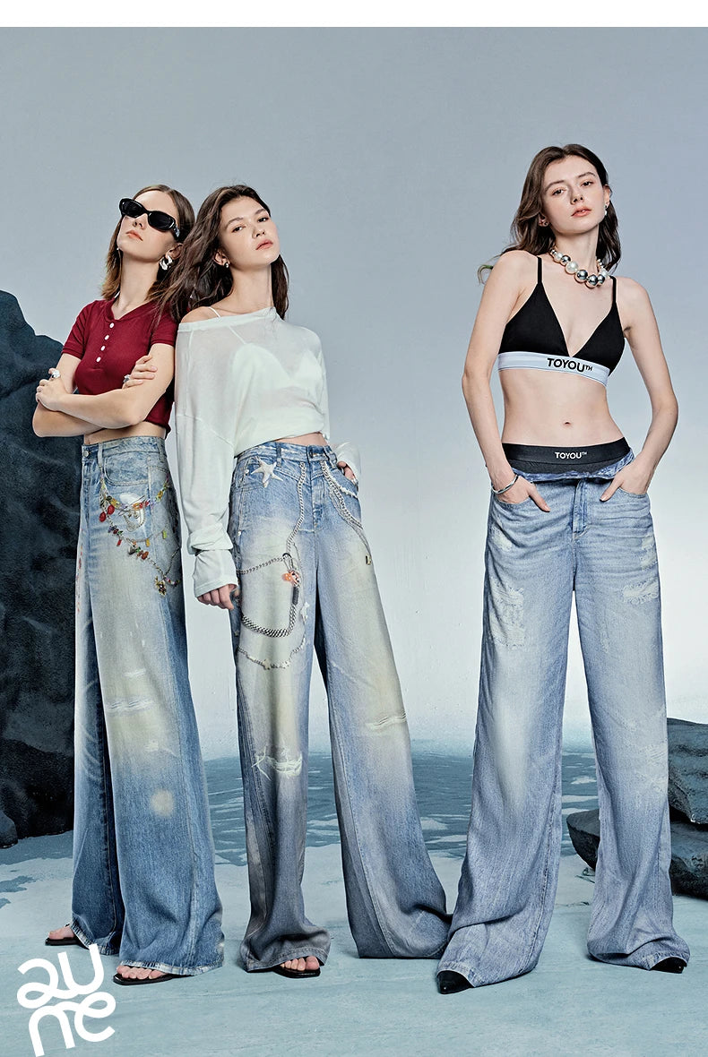 TOYOUTH Women Denim Jean 2025 Spring New Long Pants 8518053