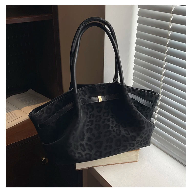 2025 Leopard Print Suede Women Tote Bag with Inner Pocket Underarm Bag Large Capacity Satchel Bag for Work Travel Purses Handbag