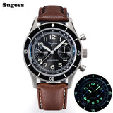 Sugess Pilot Watch Handwind Chronograph Mechanical Wristwatches Luminous Skeleton Men Watches Crystal Sapphire Leather New 2022