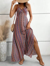 Boho Ethnic Frill Trim Maxi Dress