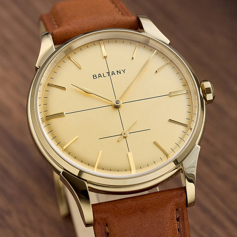 Baltany S4092 38.5mm Dress Watchse Man Leather Straps Crosshair Dial Small Seconds Hand-Winding Mechanical luxury Wristwatches
