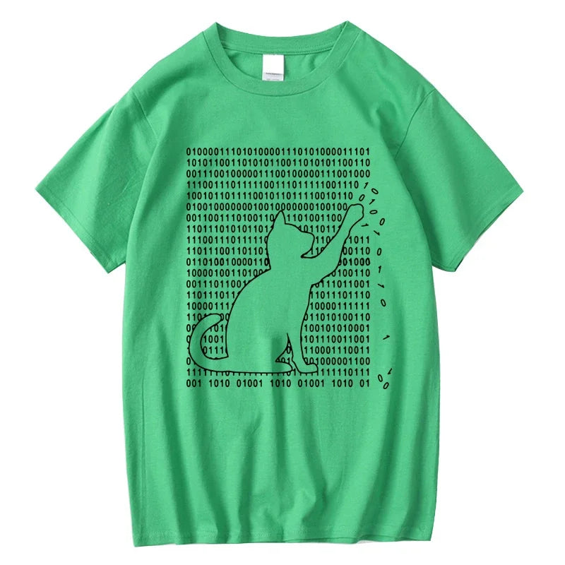 Men's Funny Cat Print 100% Cotton Summer T-Shirt