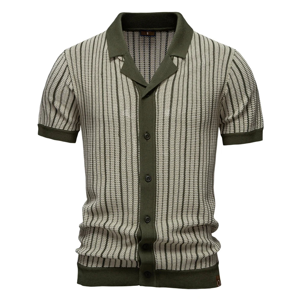 Men's Striped Mesh Polo – Contrast Panel, Breathable