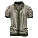 Men's Striped Mesh Polo – Contrast Panel, Breathable