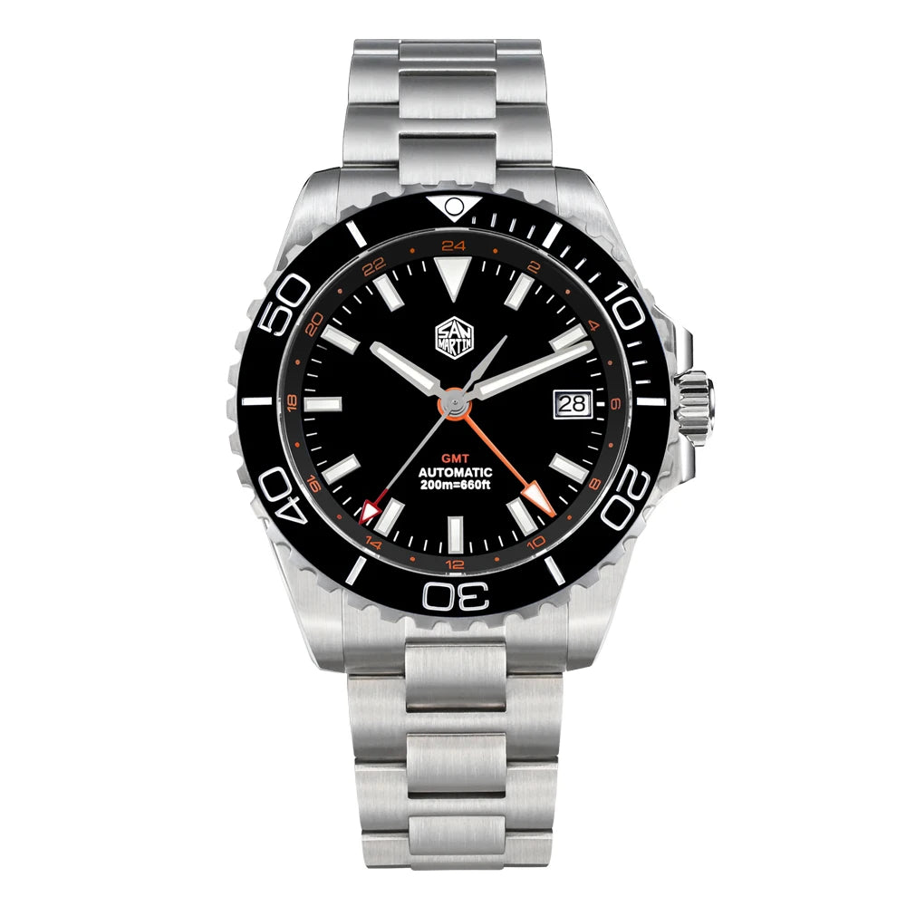 San Martin 39mm Diver GMT Watch Enamel Dial NH34 Stainless Steel Luxury Men Watch Automatic Mechanical Sapphire Luminous SN0136