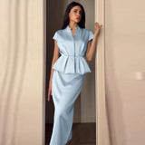 Urban Solid Blazer Skirt Women Set Elegant Pleated Sleeveless V-neck Top Split Hip Package Skirts 2026 Summer Lady Outfit New