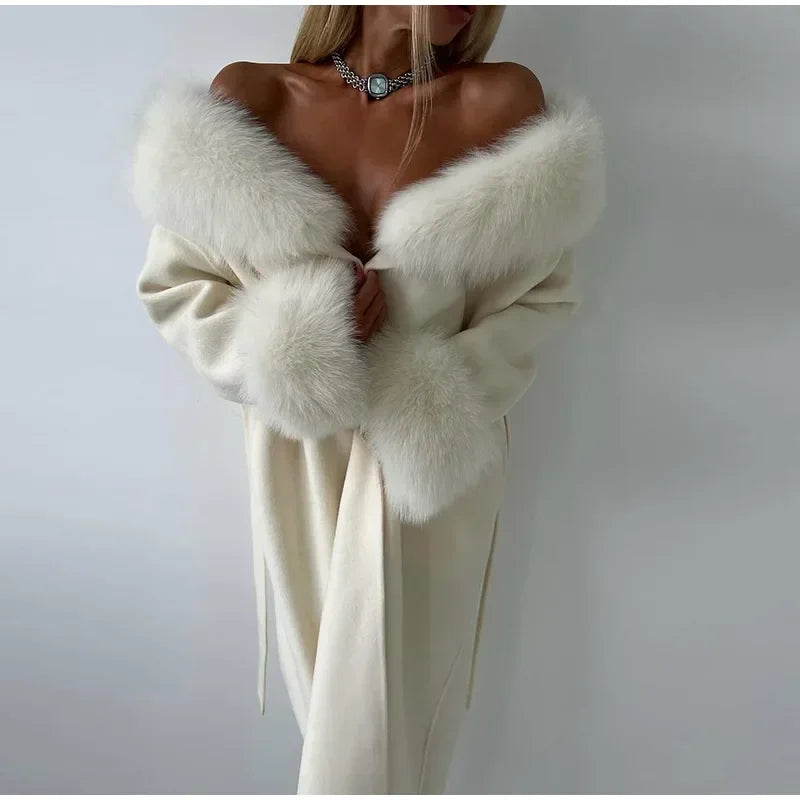 Faux Fur Patchwork Woolen Overcoat