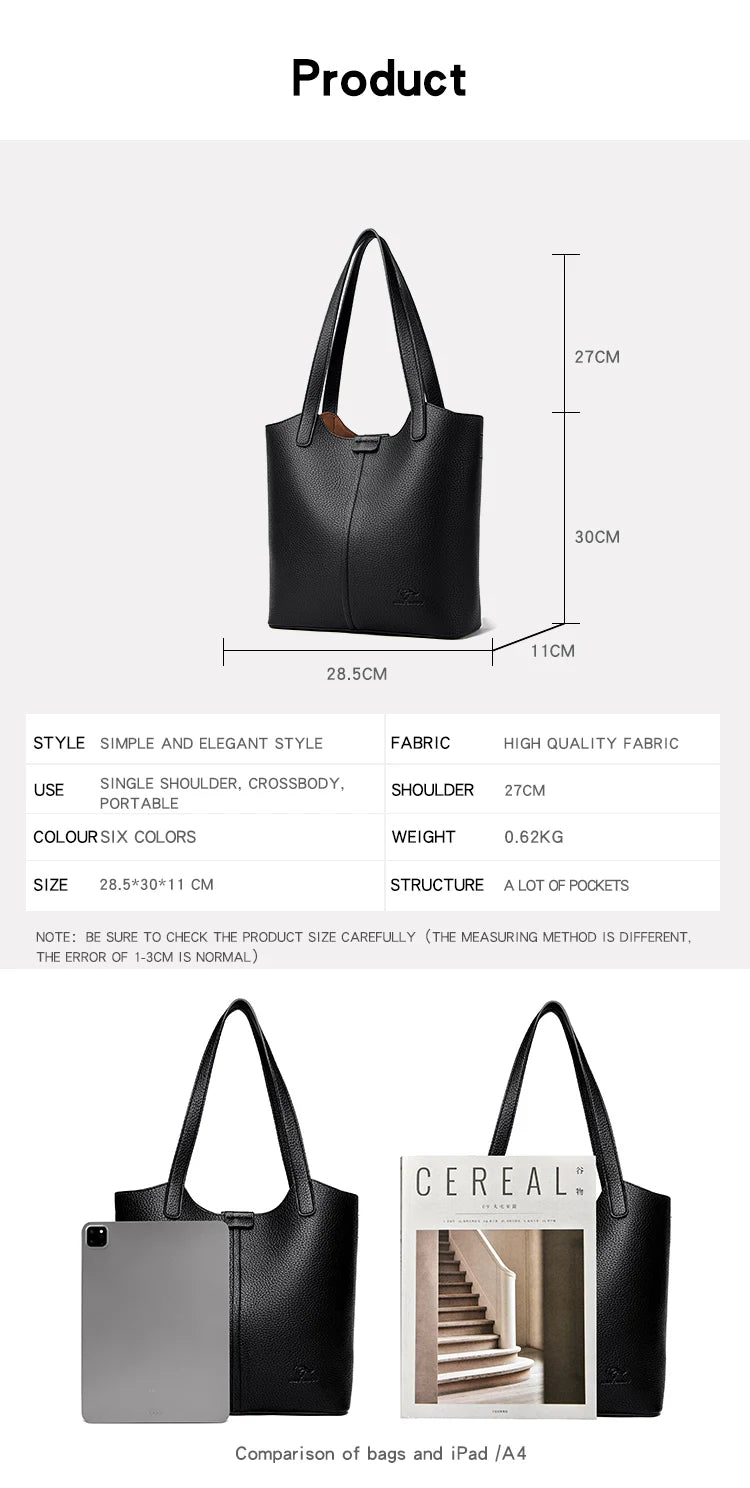 Genuine Brand High End Soft Pu Leather Shoulder Bag For Women Casual Tote Bag Female Purse Simple Design Handbag Commuting Sac