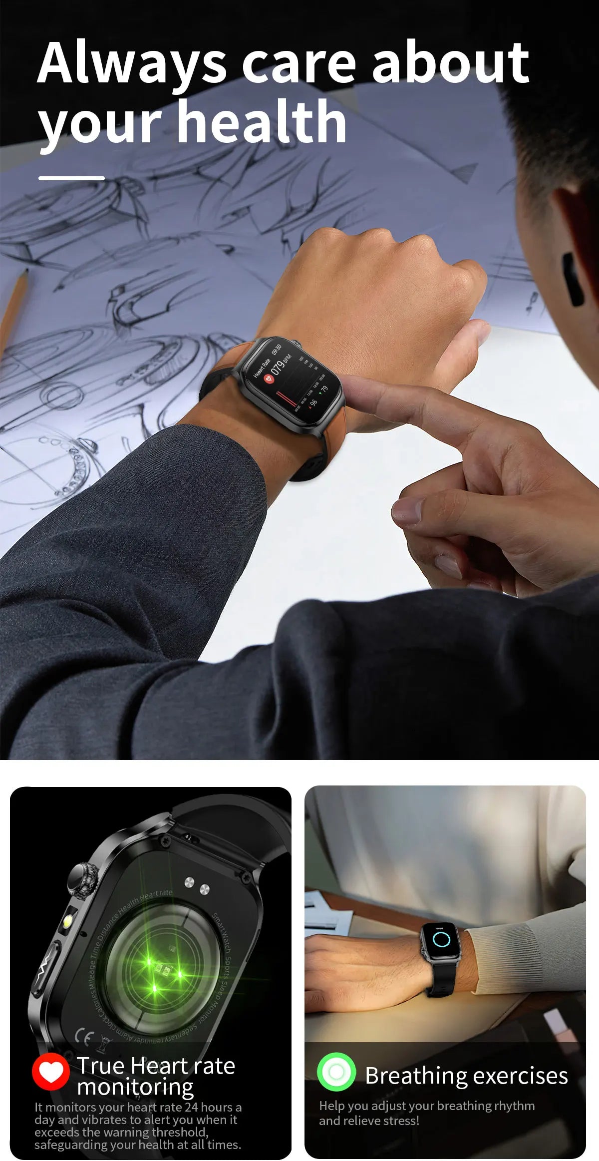 2026 New Accurate Diagnosis Smart Watch Body Fat ECG Blood oxygen BP Health Sport HD AMOLED Screen Call Smart Watches man woman