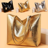 Women's Metallic PU Leather Tote Bag with Zipper