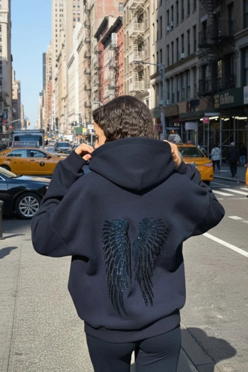 Women's Y2K Sequin Angel Wings Hoodie