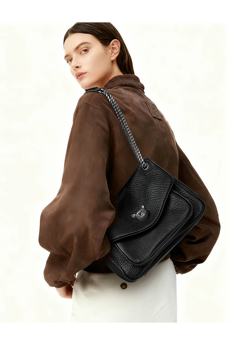 BAFELLI Genuine Leather Chain Bag – Chic Crossbody Tote