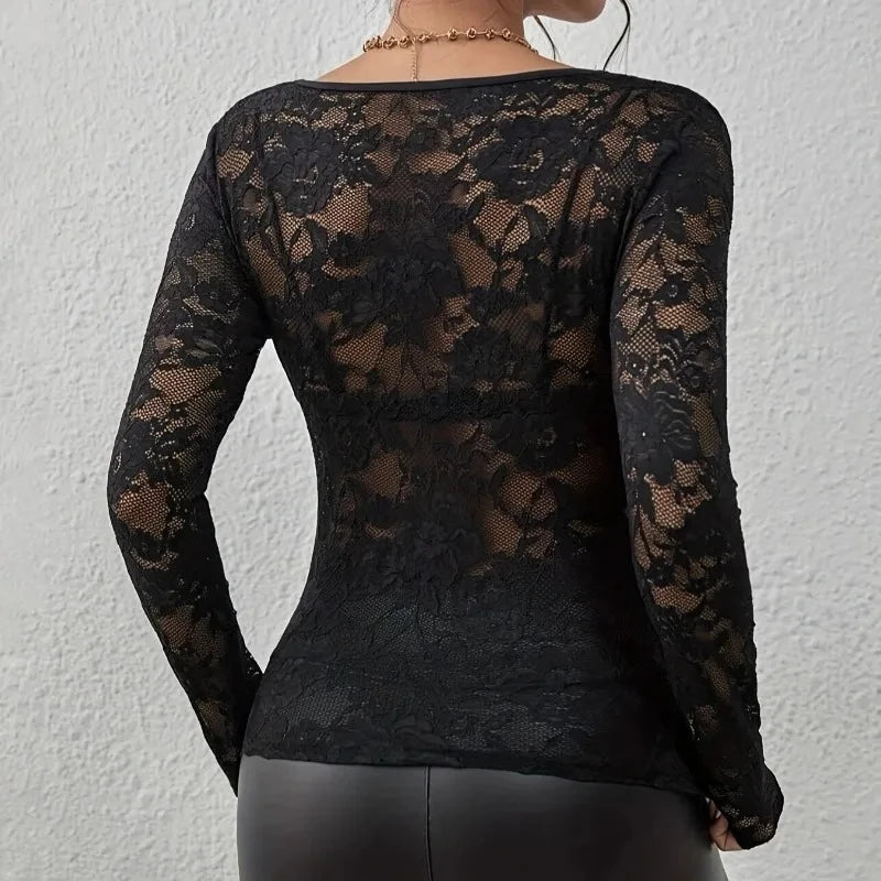 Elegant Floral Lace V-Neck Top