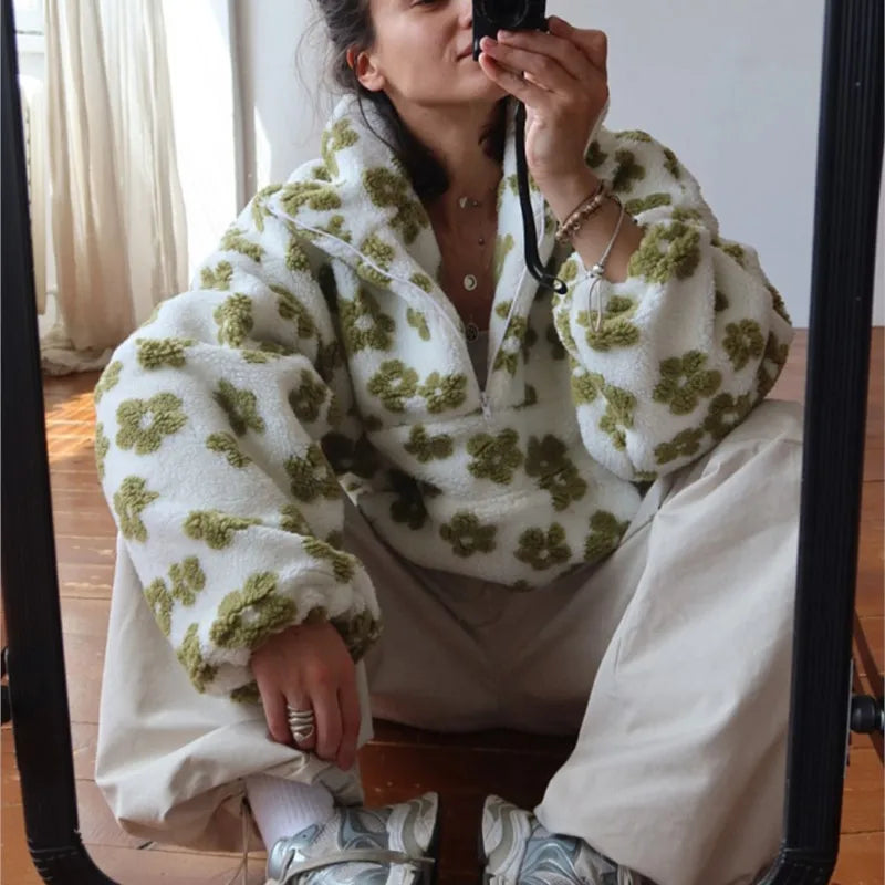 Women's Floral Fleece High-Neck Pullover