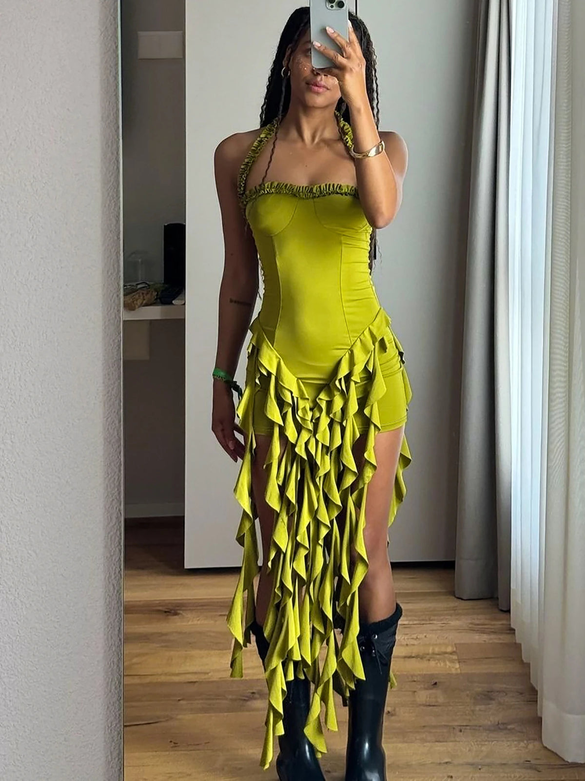 Ruffle Halter Mini Dress
