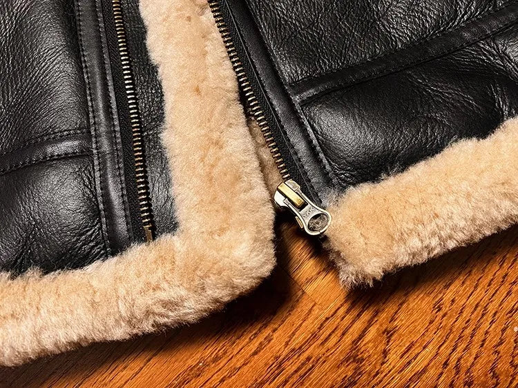 CC Shop Best.Mens High Quality 100% Natural Fur Jacket.Classic B3 Winter Warm Thick Leather Coat.100% Sheepskin with Wool.