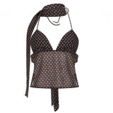 Women's Polka Dot Halter Cami | Backless V-Neck Y2K Coquette Crop Top