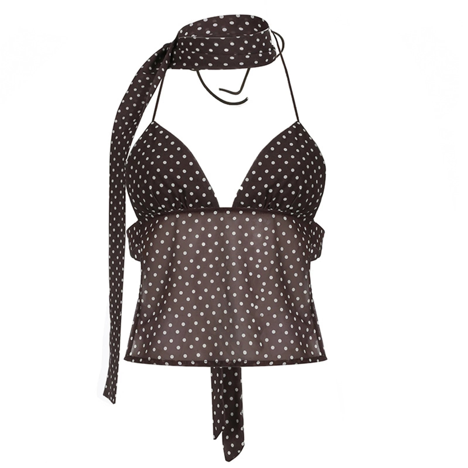 Women's Polka Dot Halter Cami | Backless V-Neck Y2K Coquette Crop Top