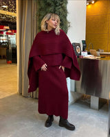 Hirsionsan Sexy Soft Elegant Vintage Women Suits 2 Pieces Female Sets Polo Neck Cardigan Sweater & Midi Dress Knitted TrackSuit