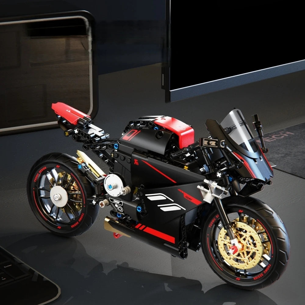 FUNXINEE Technical 1:5 Scale V4 Motorcycle Building Blocks Set MOC Style Assembly Bricks STEM Educational Gift for Boys Girls