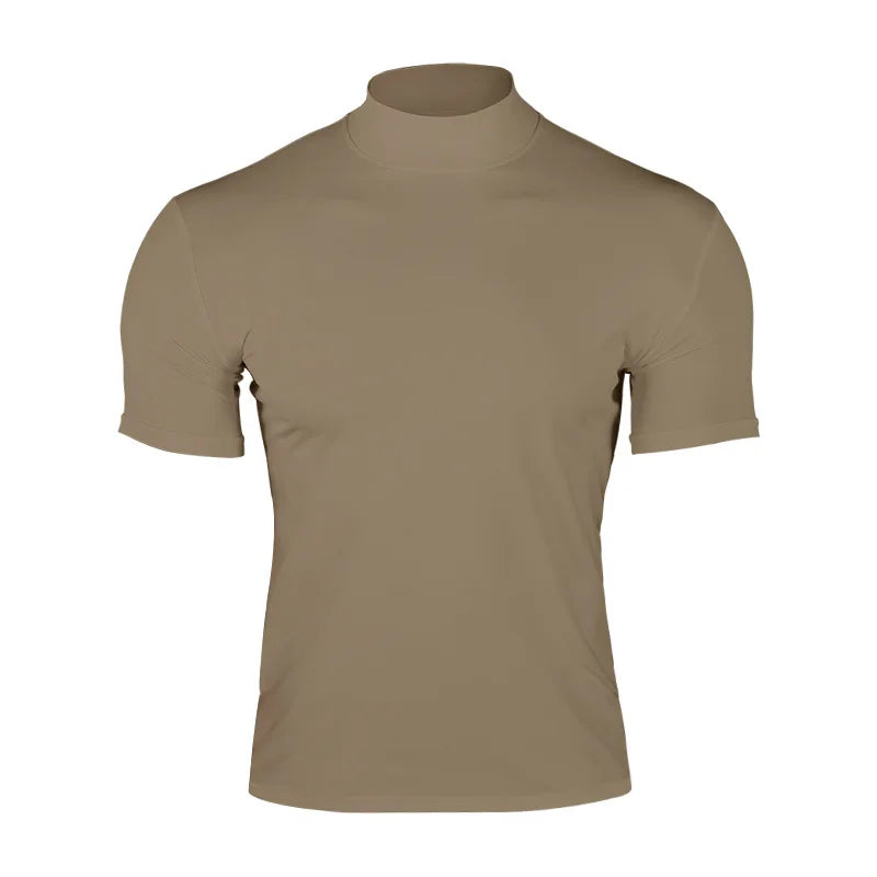 Men's compress T-shirts summer solid color short-sleeved men tops fashion yoga clothes men's tight turtleneck T-shirt