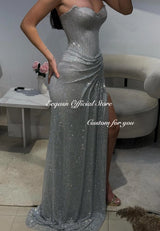 Strapless Glitter Mermaid Evening Gown | Floor-Length