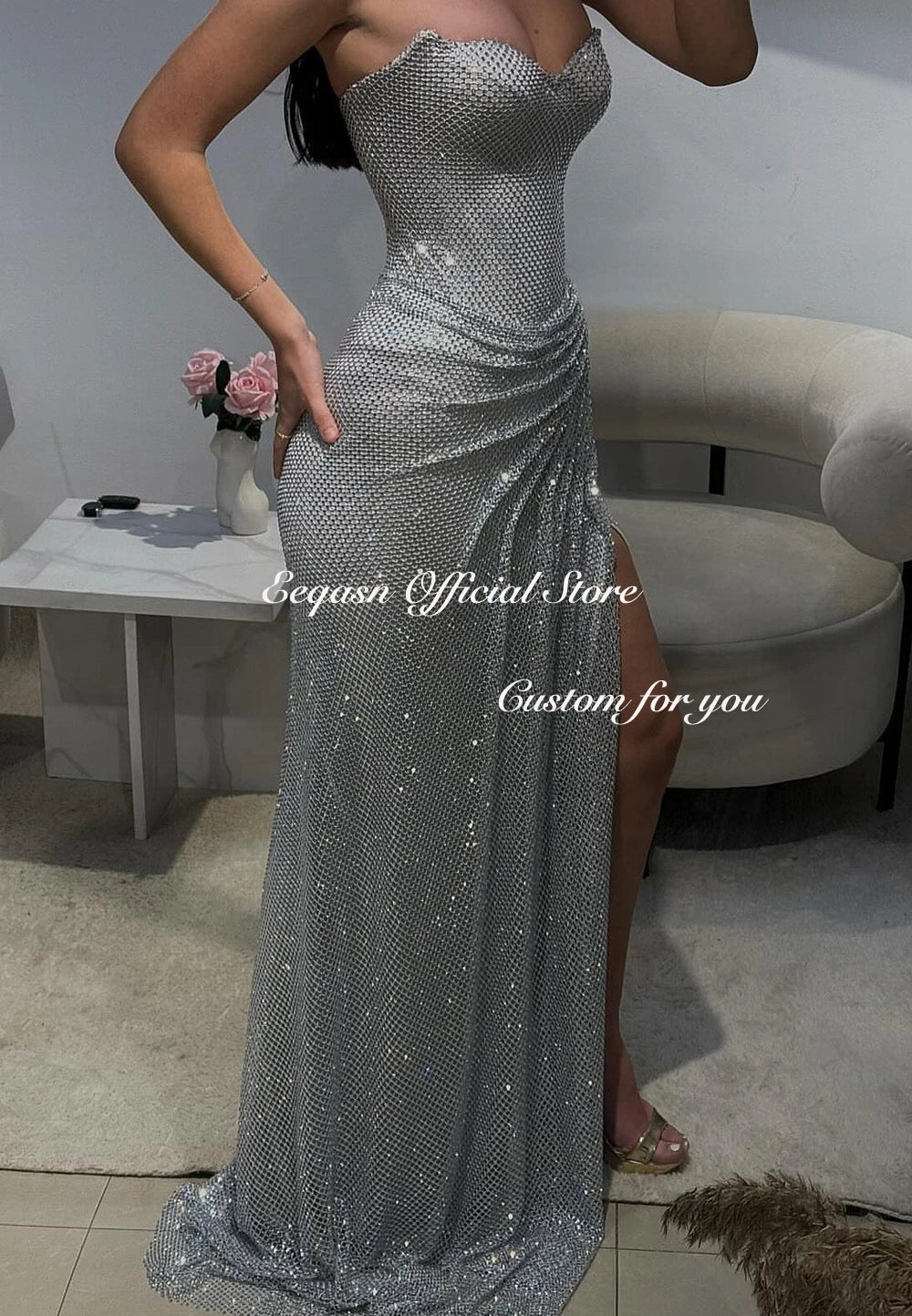 Strapless Glitter Mermaid Evening Gown | Floor-Length